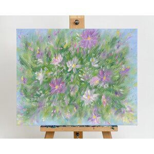 "Flowering 1" Stretched Canvas Acrylic Painting Floral Wall Art 8" x 10"